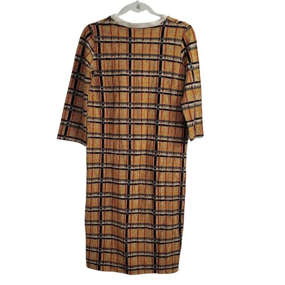 Zara Midi Dress Small Yellow Plaid Harvest 3/4 Sleeves Bloggers Favorite Boho - Picture 5 of 11